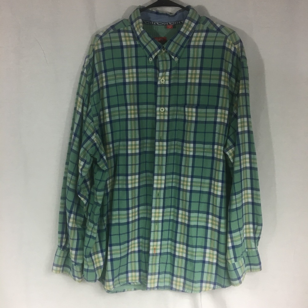Izod green blue 2XL long sleeved button front shirt